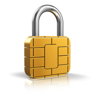 Image of a padlock with a credit card chip